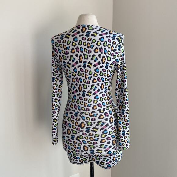 Leopard Print Sleep Romper Womens Sz Small White Multi Color Cozy Sleepwear - Picture 5 of 5